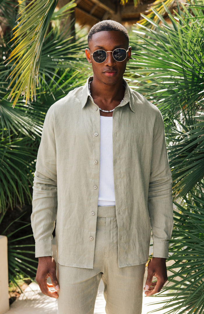 Nammos Pure Linen Tailored Shirt in Olive