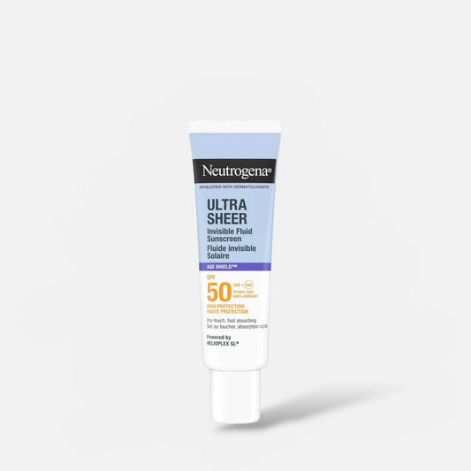 Neutrogena Ultra Sheer Invisible Fluid Sunscreen Age Shield SPF50 50ml واقي الشمس السائل الشفاف فائق الشفافية من نيتروجينا، عامل حماية من الشمس 50 - Princess Cosmetics Qatar