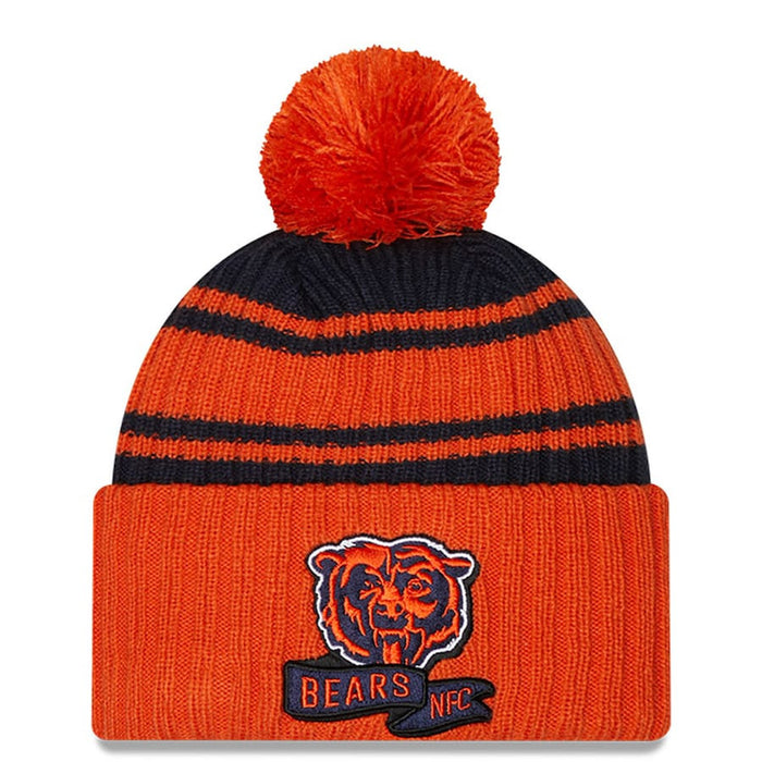New Era Navy Chicago Bears 2022 Sideline Cuffed Pom Knit Hat