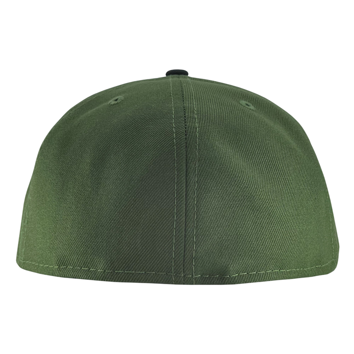 Back view of a plain, green New Era Official 59FIFTY Fitted Cap by Other against a white background. The cap features visible seams, a small top button, two stitched eyelets, and lacks any visible branding or adjustment strap.