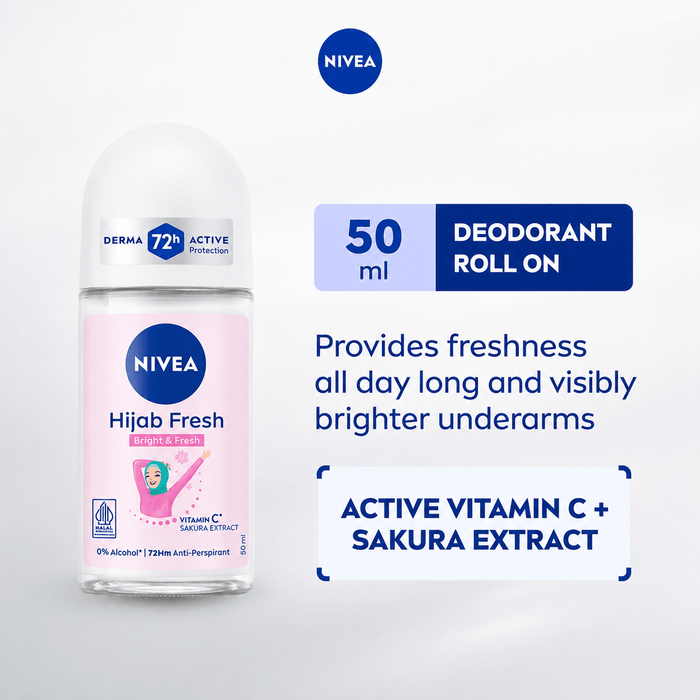Nivea Hijab Fresh Bright & Fresh Vitamin C & Sakura Extract Deodorant Roll On 50ml مزيل عرق نيفيا حجاب فريش برايت آند فريش بفيتامين سي ومستخلص زهر الكرز، رول أون - Princess Cosmetics Qatar