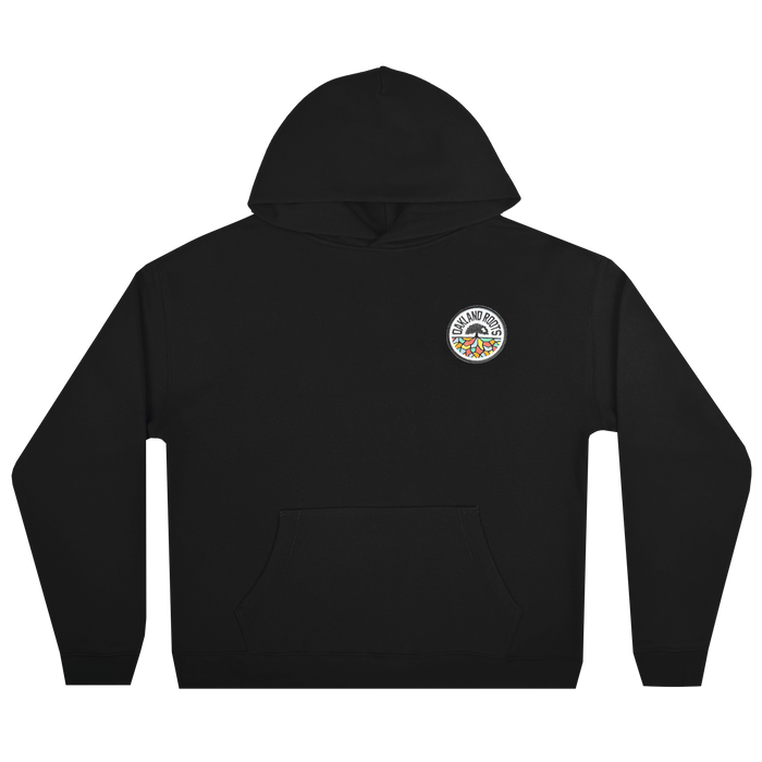 The Oakland Roots SC Logo Premium Hoodie by Oakland Roots SC is a black sweatshirt with a front pocket and a small left-chest logo. Perfect for Sports Club fans who love minimalist hoodies inspired by the classic Oakland Roots style.