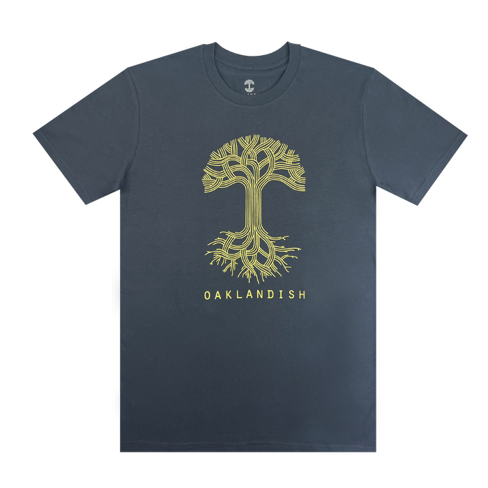 front view Oaklandish classic logo tee petrol blue.