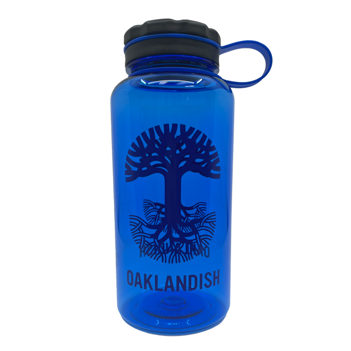 Wide mouth, screw top 32oz Nalgene water bottle with Oaklandish Logo in royal blue.