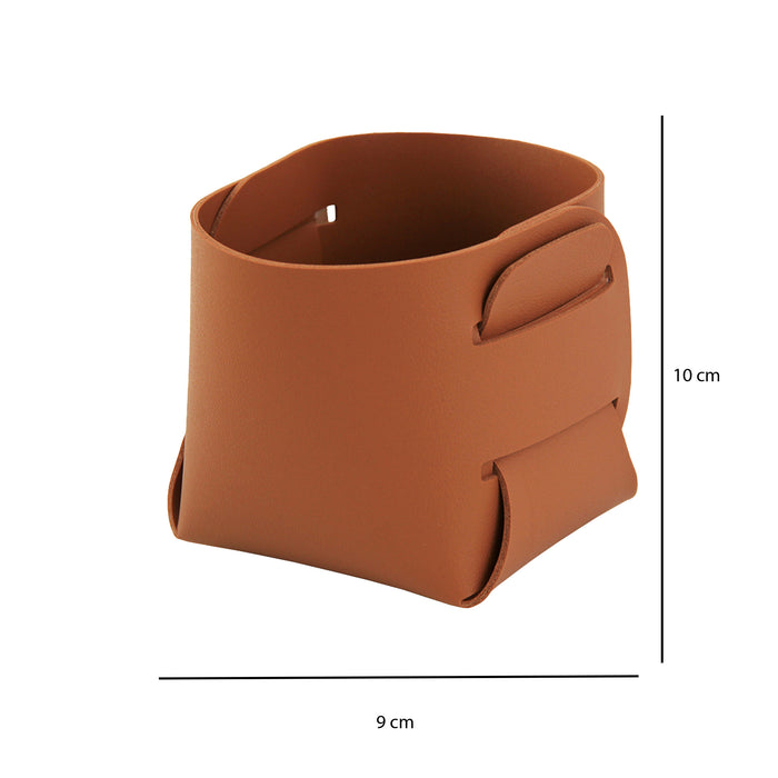 Ocher Leather Storage Basket