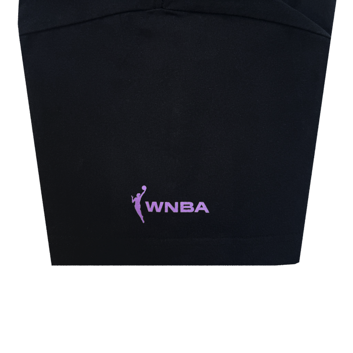 The GSV Odin Tee is a black heavyweight 100% cotton shirt featuring a purple WNBA logo and text bottom center, plus a basketball player silhouette—ideal for Golden State Valkyries fans. Background: plain white.
