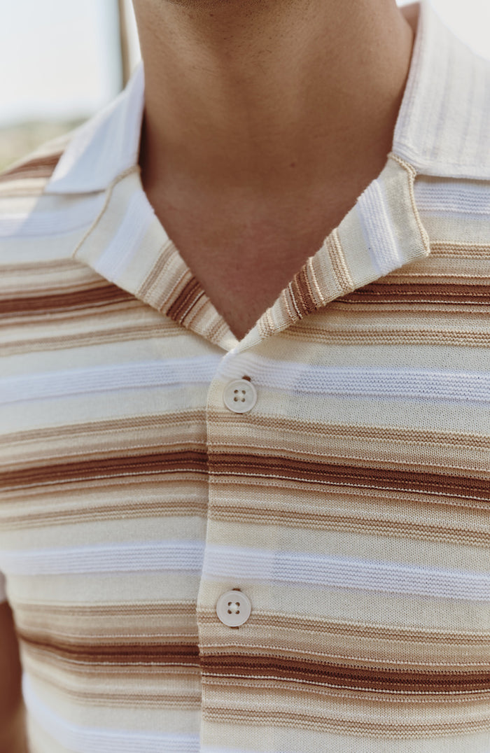 Ombre Short Sleeve Stripe Knitted Shirt in Beige