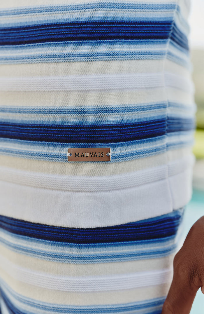 Ombre Short Sleeve Stripe Knitted Shirt in Blue