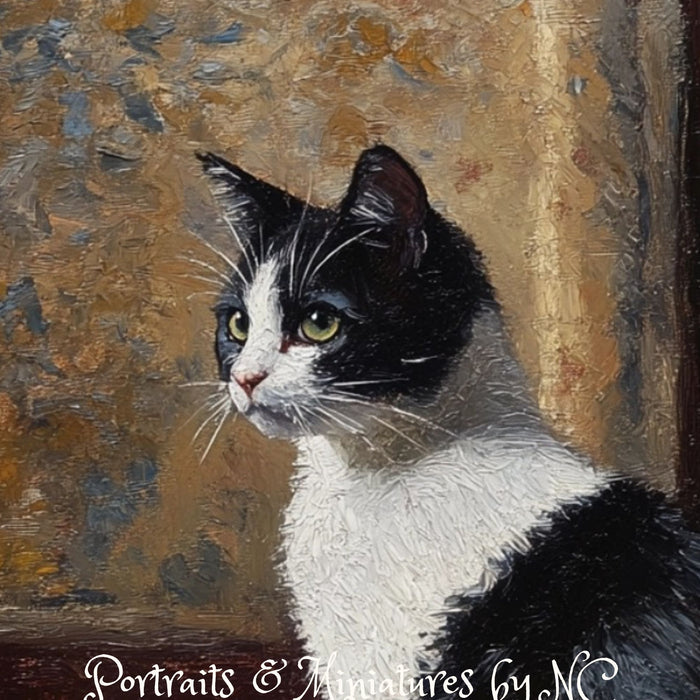 Painted Whispers - Custom Painted Black and White Cat head detail
