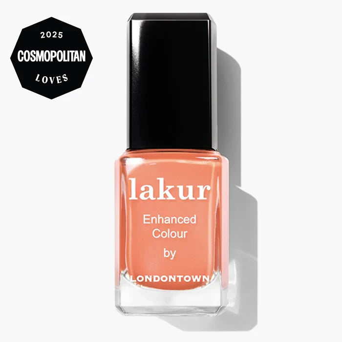 A bottle of LONDONTOWN lakur Enhanced Colour nail polish in the Paloma shade, featuring a "2025 Cosmopolitan Loves" badge in the top left corner.