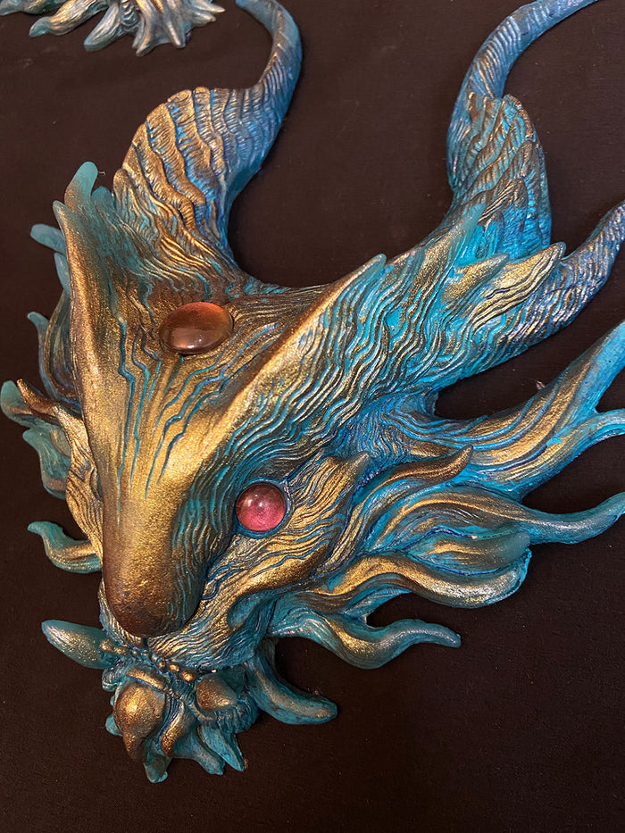PANOPTES BEAST WALL SCULPTURE- COPPER AND TEAL