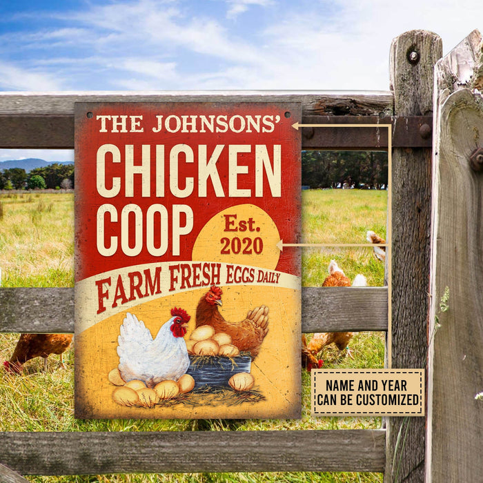 Personalized Chicken Coop Fresh Eggs Customized Classic Metal Signs-CUSTOMOMO