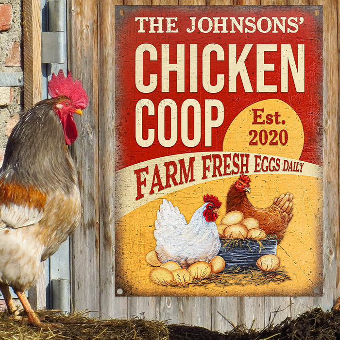 Personalized Chicken Coop Fresh Eggs Customized Classic Metal Signs-CUSTOMOMO