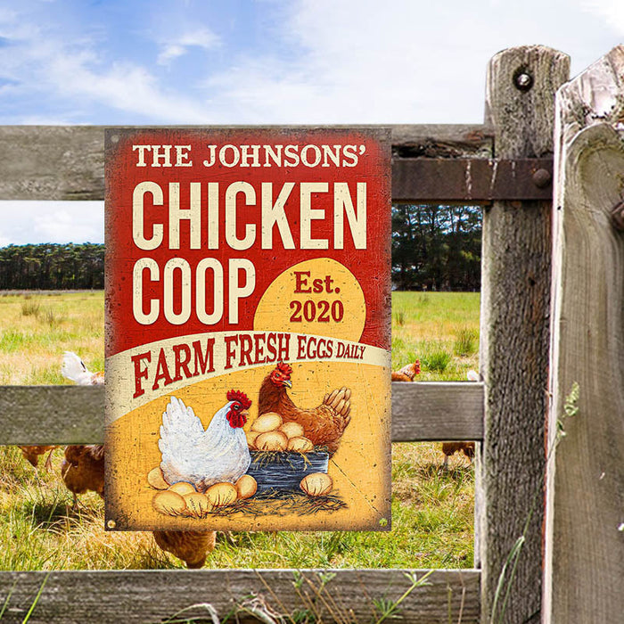 Personalized Chicken Coop Fresh Eggs Customized Classic Metal Signs-CUSTOMOMO