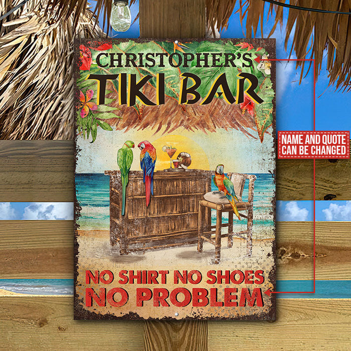 Personalized Tiki Bar Parrot Drinking Customized Classic Metal Signs-CUSTOMOMO