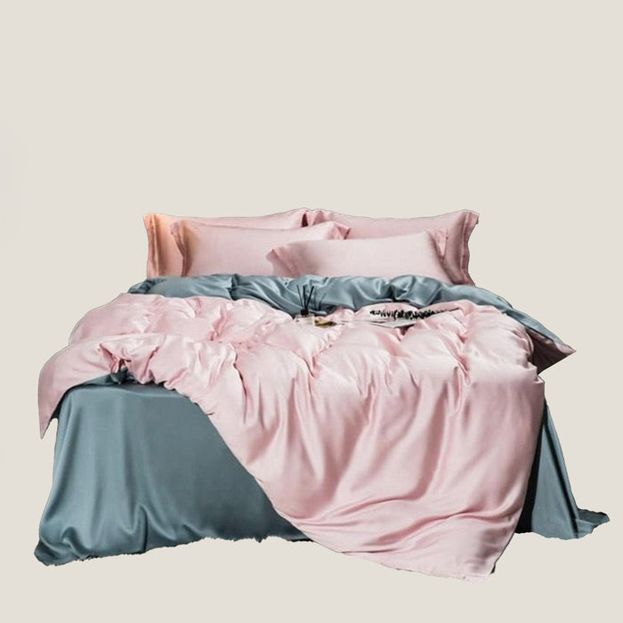 Pink Gray Satin Bedding Set