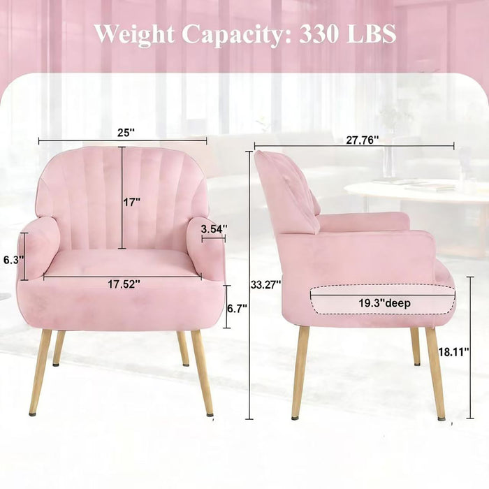 Pink Velvet Salon Accent Chair with Shell Backrest and Metal Legs