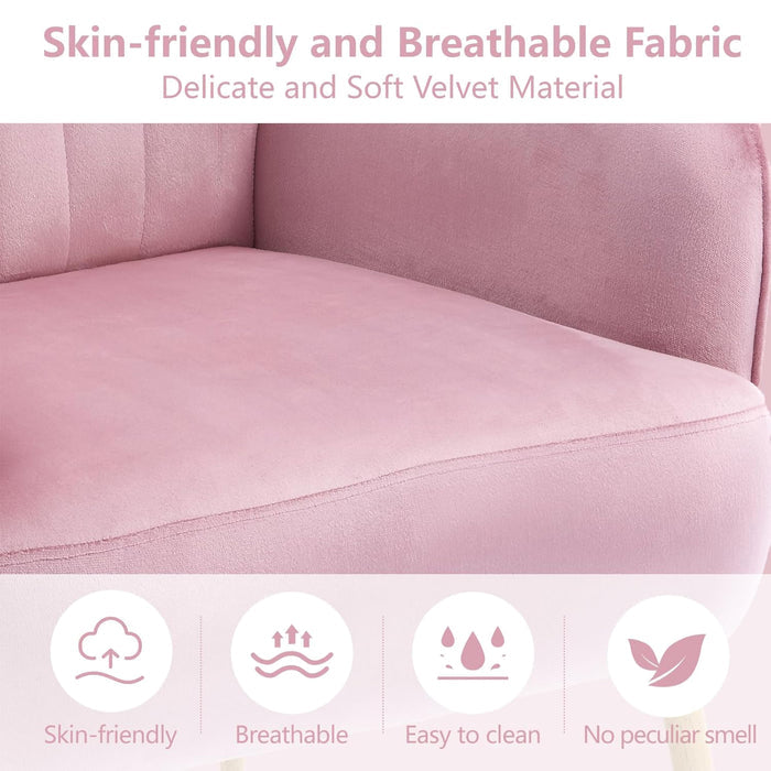 Pink Velvet Salon Accent Chair with Shell Backrest and Metal Legs