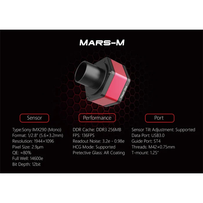 Player One Mars-M USB3.0 Mono Camera IMX290 (MARS-M) - Astronomy Plus