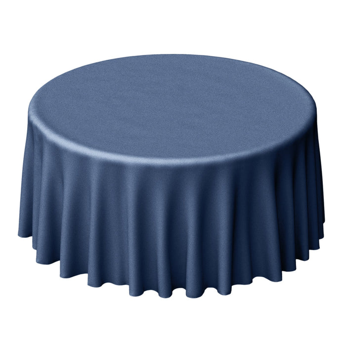 Round navy tablecloth with elegant draping