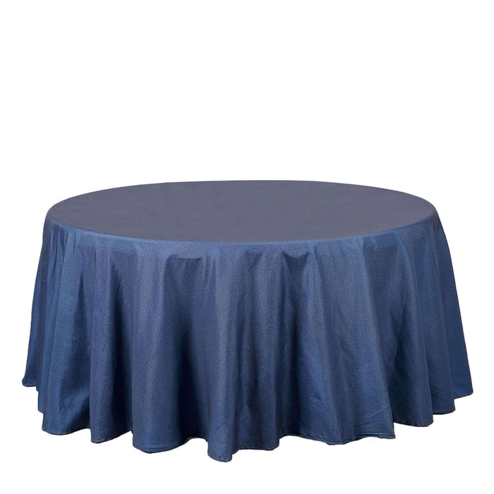 Round navy tablecloth with elegant draping