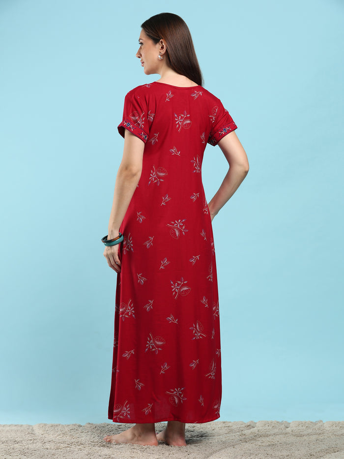 Posy maroon floral designer nighty for ladies online