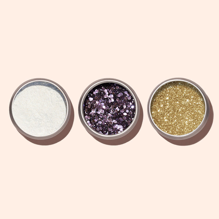 Blue Glazed + Paillettes Lilac + Golden Chrome