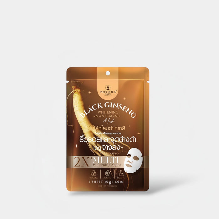 Precious Skin Black Ginseng Whitening & Anti - Aging Mask (1 Sheet) قناع الجينسنغ الأسود لتفتيح البشرة ومكافحة علامات التقدم في السن - Princess Cosmetics Qatar