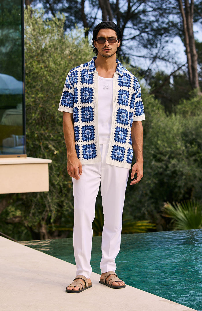 Quadro Crochet Shirt in Blue