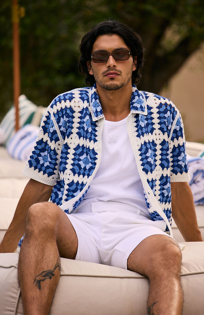 Quadro Crochet Shirt in Blue