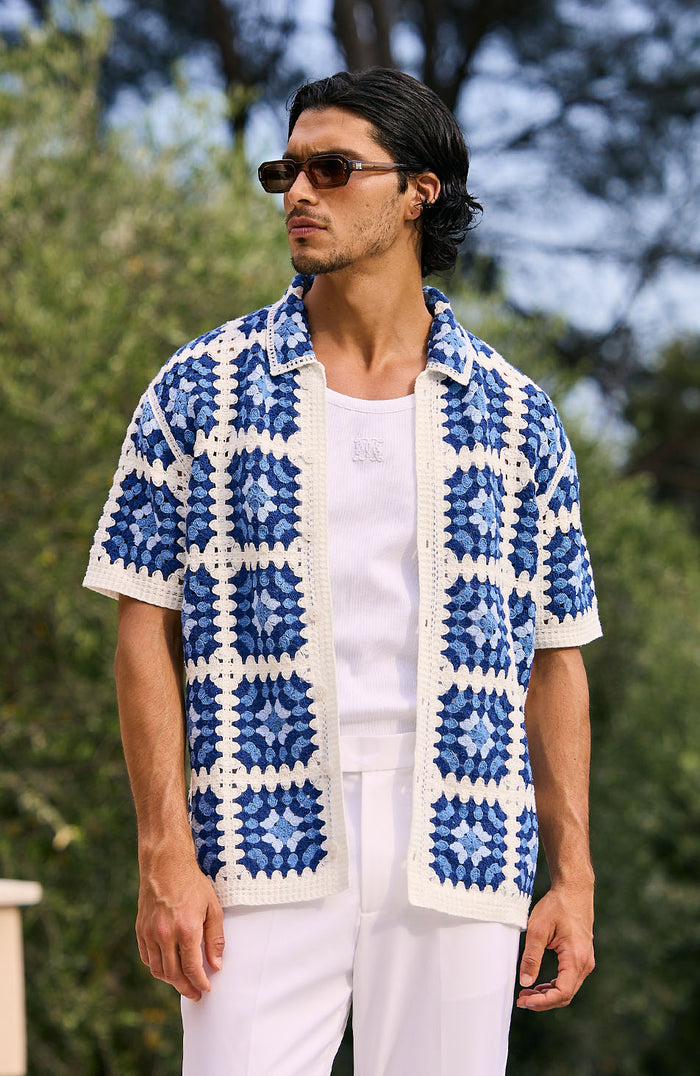 Quadro Crochet Shirt in Blue