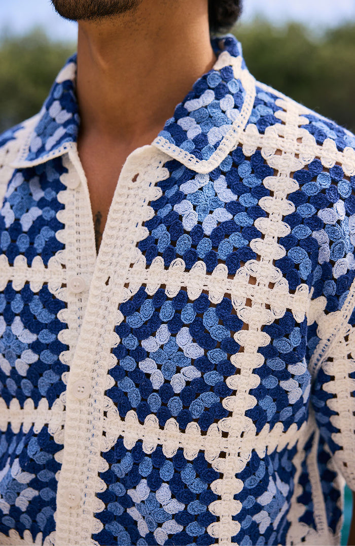 Quadro Crochet Shirt in Blue