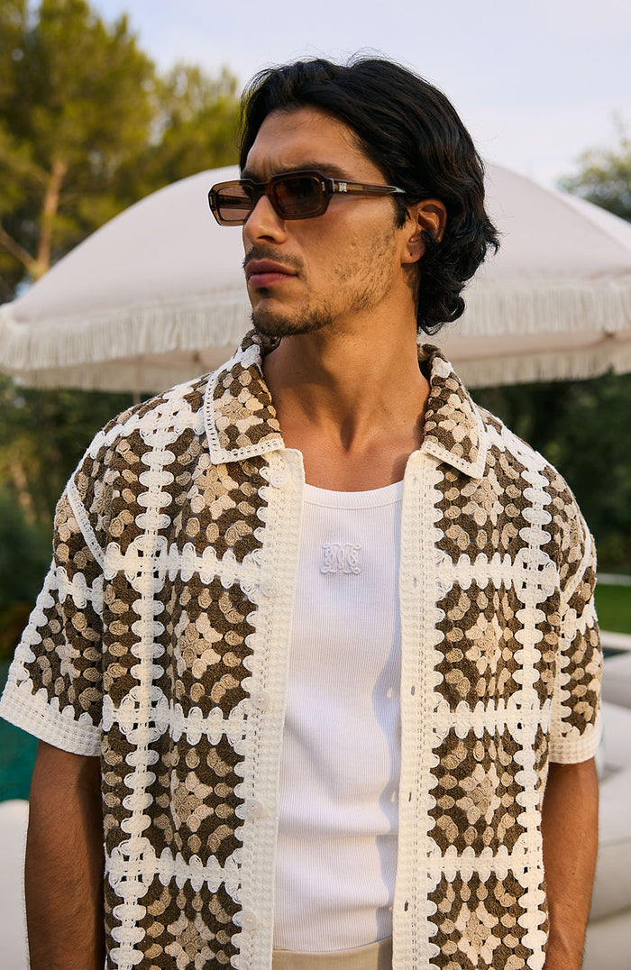 Quadro Crochet Shirt in Brown