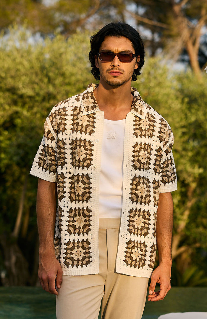 Quadro Crochet Shirt in Brown