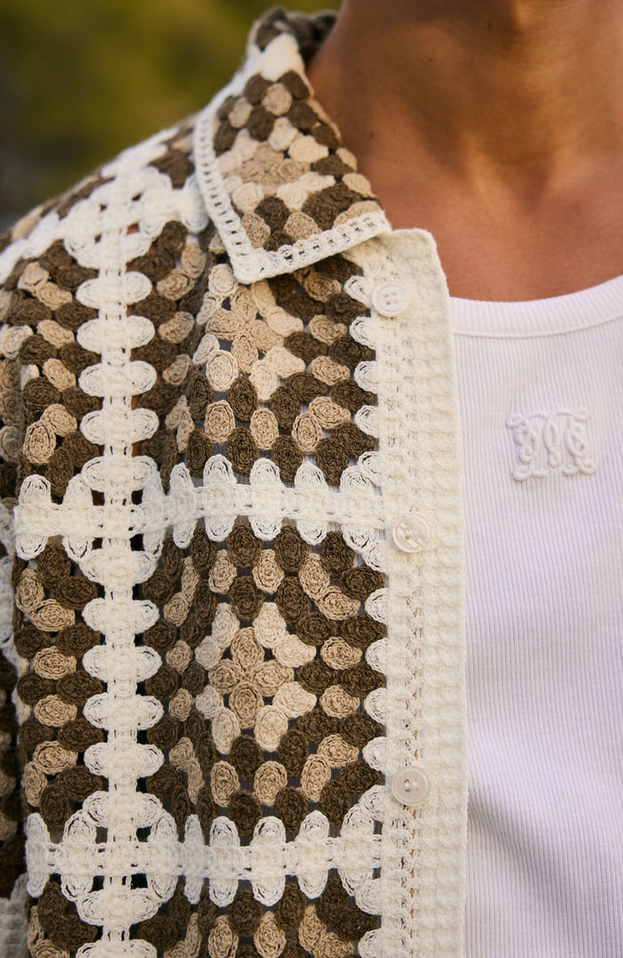 Quadro Crochet Shirt in Brown