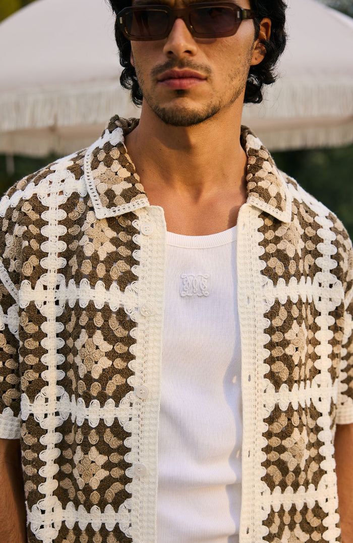 Quadro Crochet Shirt in Brown