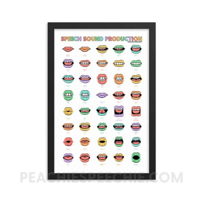 Rainbow Speech Sound Production Framed Poster - Black / 12″×18″ - peachiespeechie.com