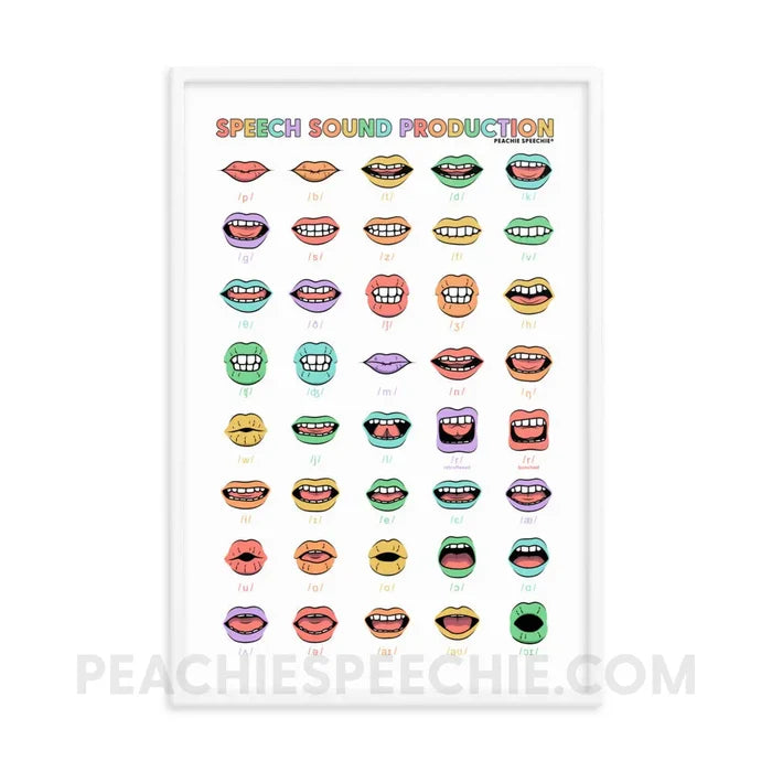 Rainbow Speech Sound Production Framed Poster - White / 24″×36″ - peachiespeechie.com