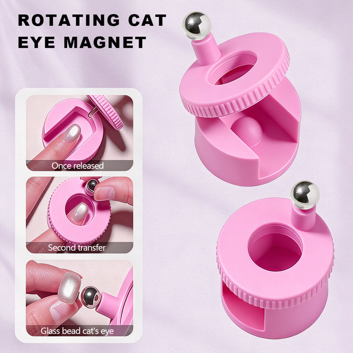 RARJSM 360° Rotating Cat Eye Magnet - Pink Glass Bead Effect Magnetic Wand for Cat Eye Gel Polish