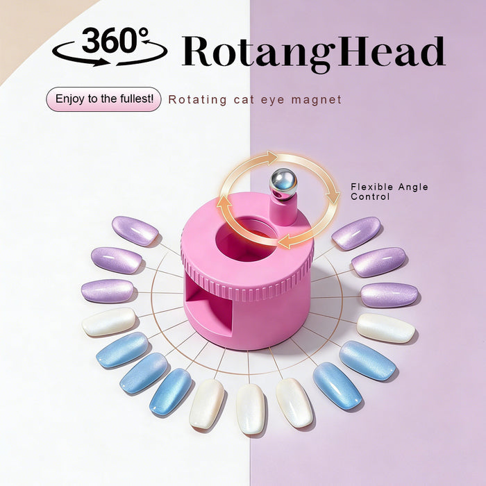 RARJSM 360° Rotating Cat Eye Magnet - Pink Glass Bead Effect Magnetic Wand for Cat Eye Gel Polish