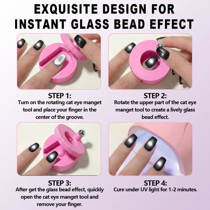 RARJSM 360° Rotating Cat Eye Magnet - Pink Glass Bead Effect Magnetic Wand for Cat Eye Gel Polish