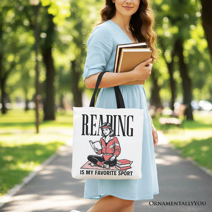 Reading Is My Favorite Sport Bookworm Canvas Tote Bag, Retro Bibliophile Gift Shopper Tote Bag OrnamentallyYou