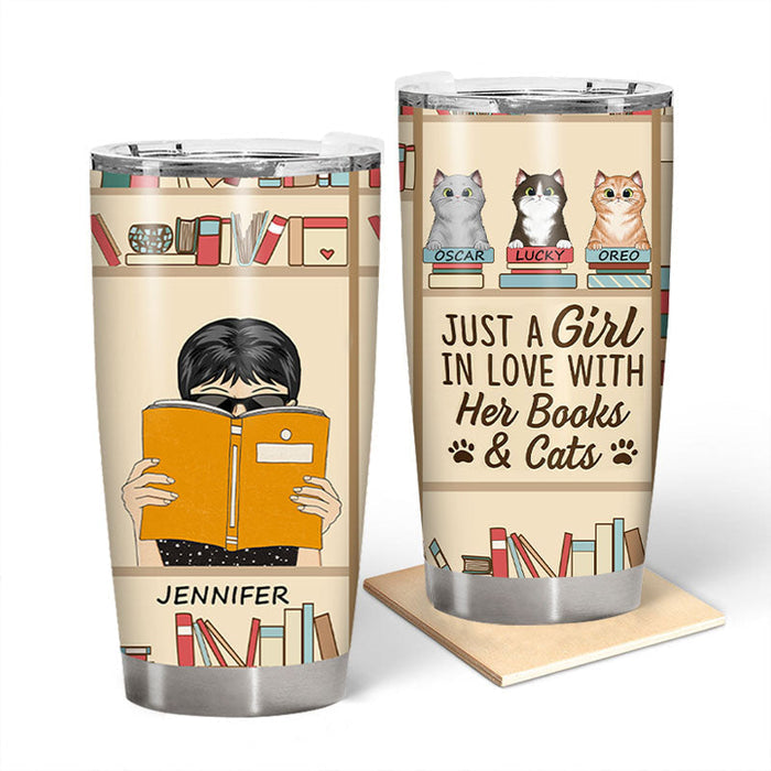 Reading Just A Girl In Love With Books And Cats - Personalized Custom Tumbler