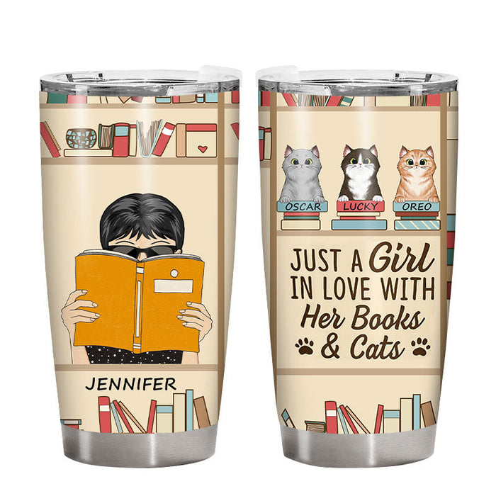 Reading Just A Girl In Love With Books And Cats - Personalized Custom Tumbler