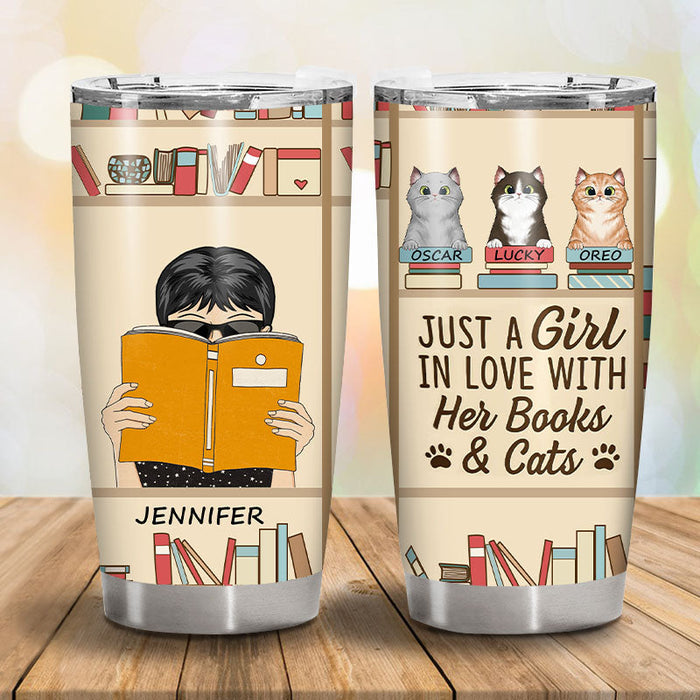 Reading Just A Girl In Love With Books And Cats - Personalized Custom Tumbler