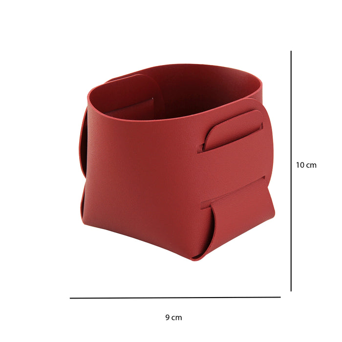 Red Leather Storage Basket