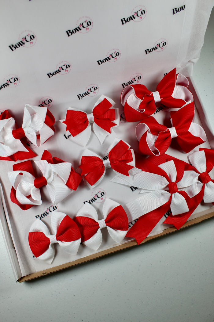 Red & White School Bow Bundle (Medium/Large) - Clip