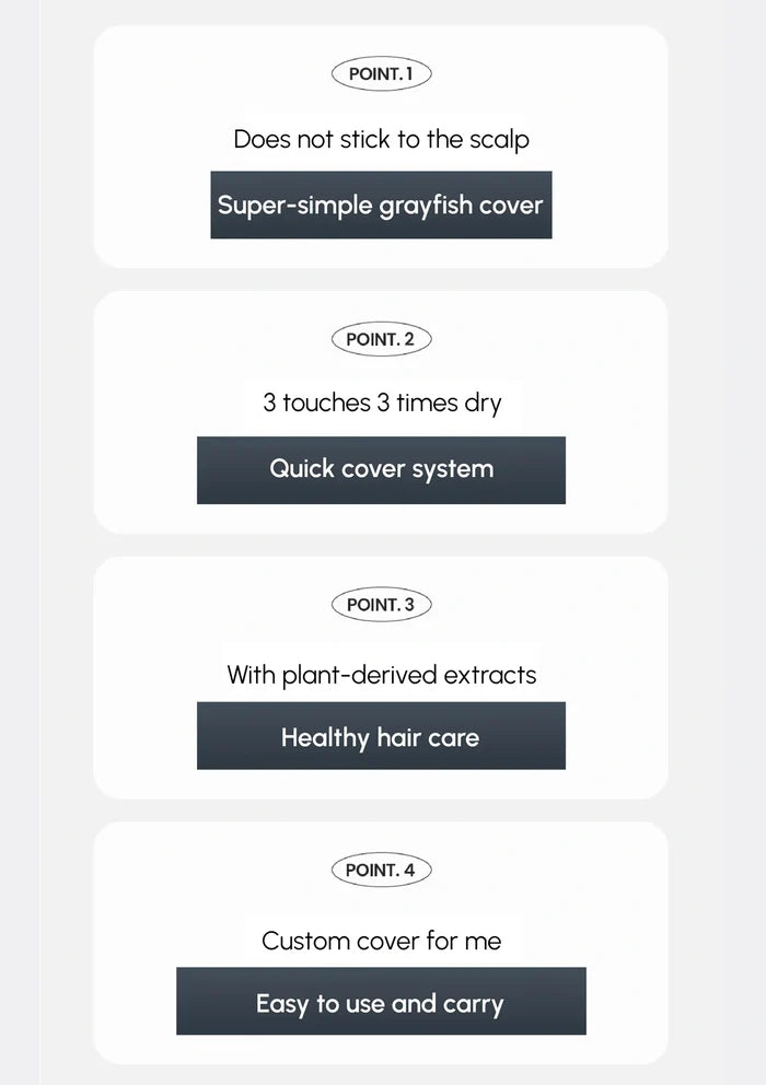 List of features for a hair cover product on a white background