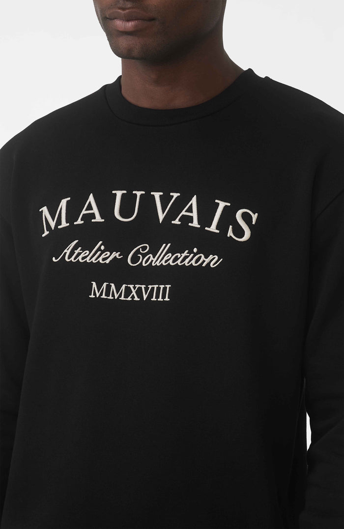 Ricamo Regular Logo Crew Sweatshirt in Black