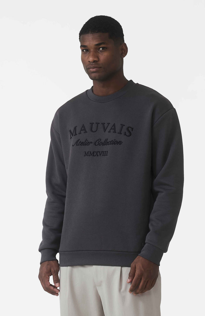 Ricamo Regular Logo Crew Sweatshirt in Slate